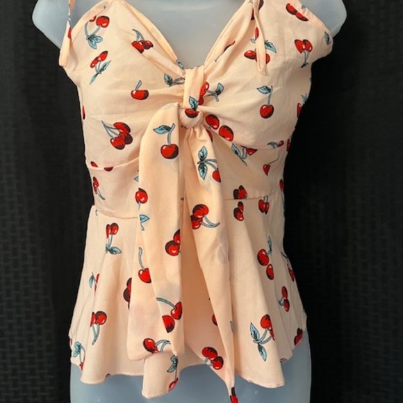 Cherry Print Tie-Front Top - Picture 2 of 10